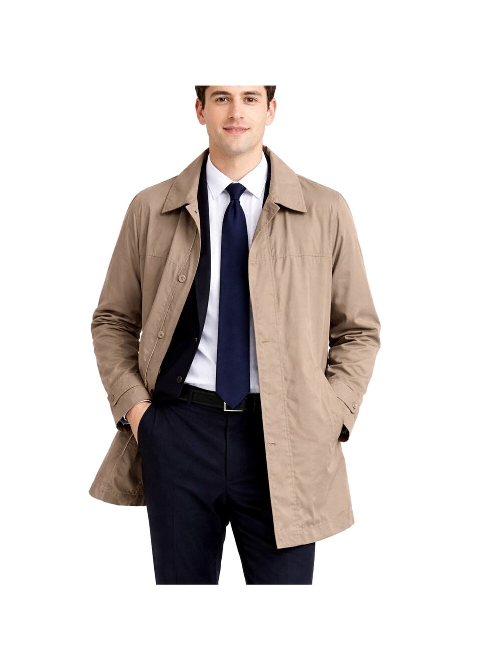 J. Crew XL Water Repellant MAC Rain Jacket $248 Button Front Trench Coat Tan